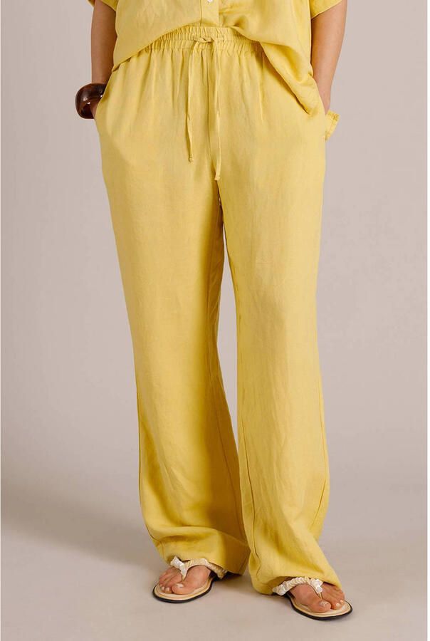 Yest wide leg regular waist broek met linnen geel