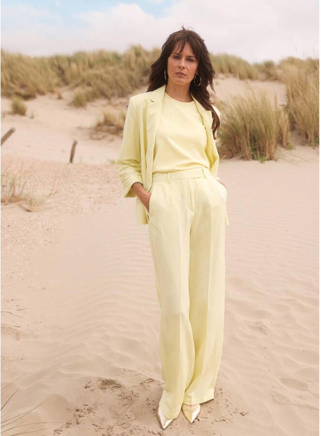 Yest wide leg regular waist broek met linnen lichtgeel - Foto 2