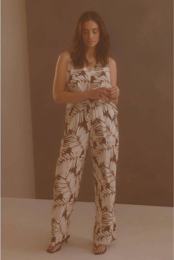 Yest wide leg regular waist gebloemde broek bruin - Foto 3