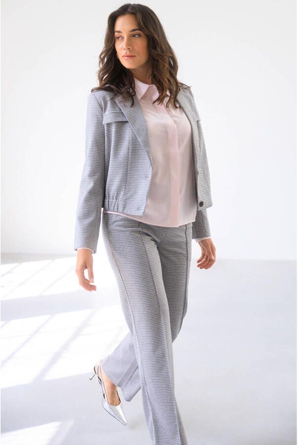 Yest wide leg regular waist geruite broek grijs