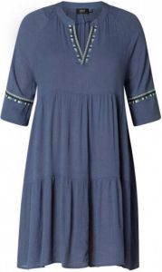 Yesta semi-transparante A-lijn jurk Jelisa met borduursels donkerblauw groen ecru