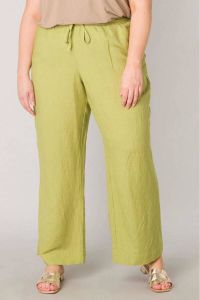 Yesta straight fit broek met linnen groen