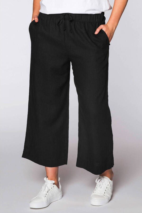 Yoek linnen cropped loose fit culotte zwart