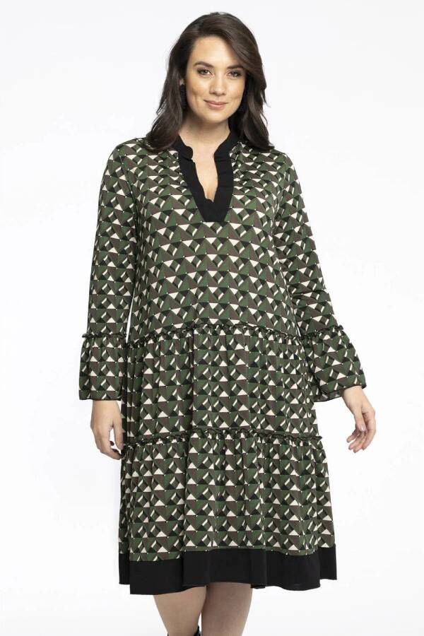 Yoek A-lijn jurk DOLCE van travelstof met all over print groen