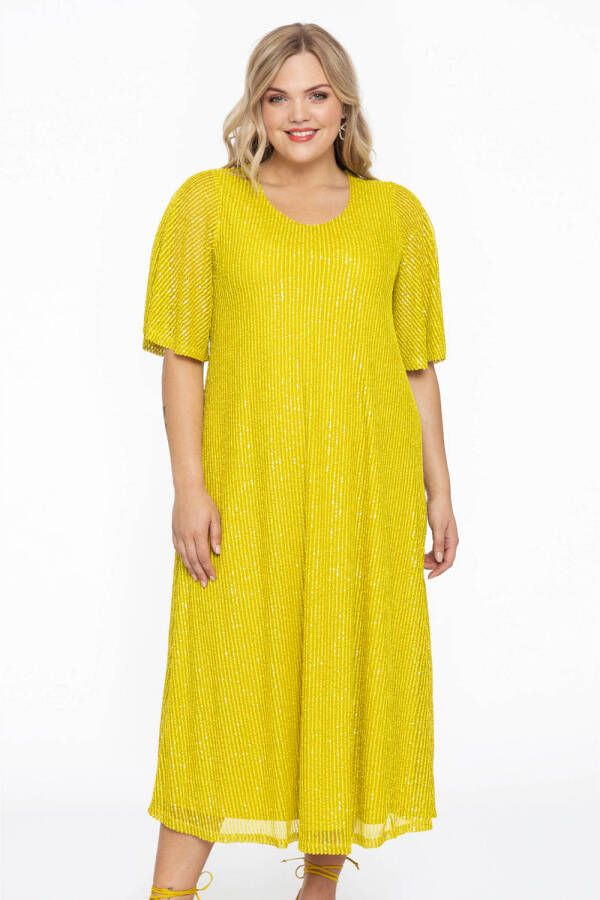 Yoek A-lijn jurk met pailletten geel