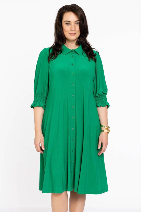 Yoek A-lijn jurk van DOLCE travelstof groen