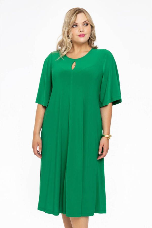 Yoek A-lijn jurk van travelstof DOLCE groen