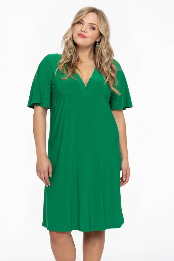 Yoek A-lijn jurk van travelstof DOLCE groen