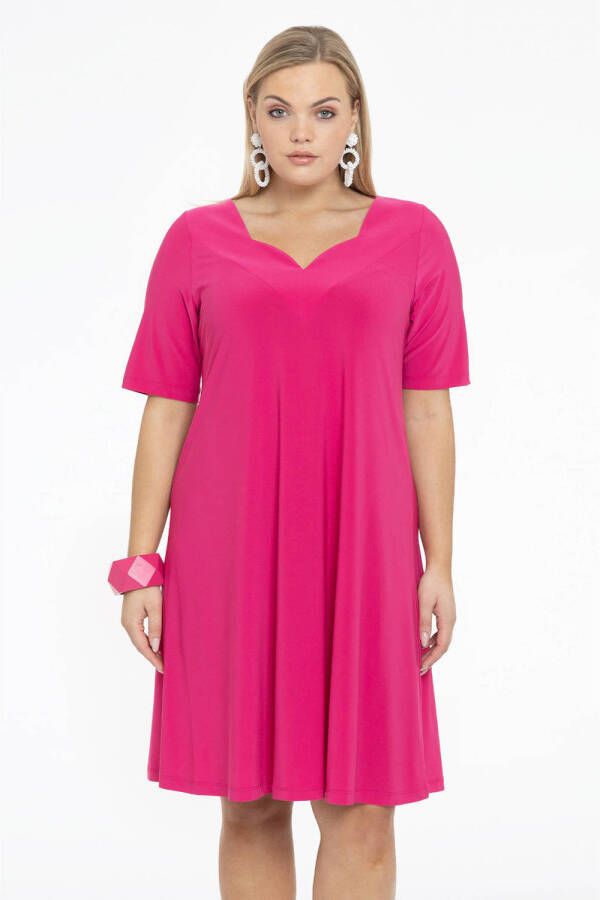 Yoek A-lijn jurk van travelstof DOLCE roze