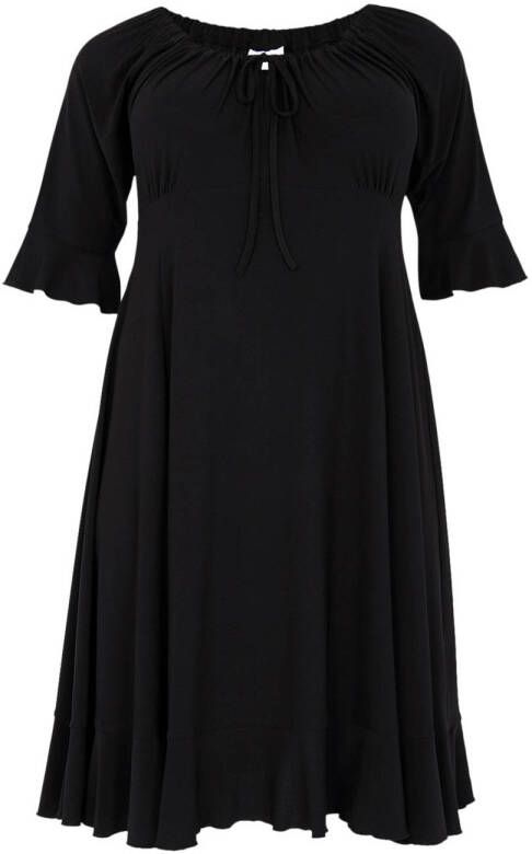 Yoek A-lijn jurk van travelstof DOLCE zwart