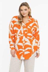 Yoek blouse met all over print oranje ecru