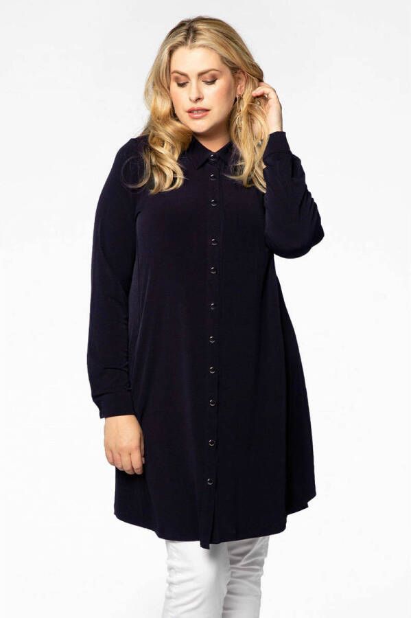 YOEK blouse van travelstof DOLCE met plooien donkerblauw