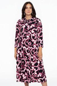 Yoek blousejurk DOLCE van travelstof met paisleyprint zwart roze