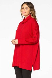 Yoek fijngebreide oversized trui met col rood