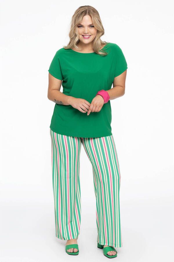 Yoek gestreepte loose fit tregging DOLCE van travelstof groen