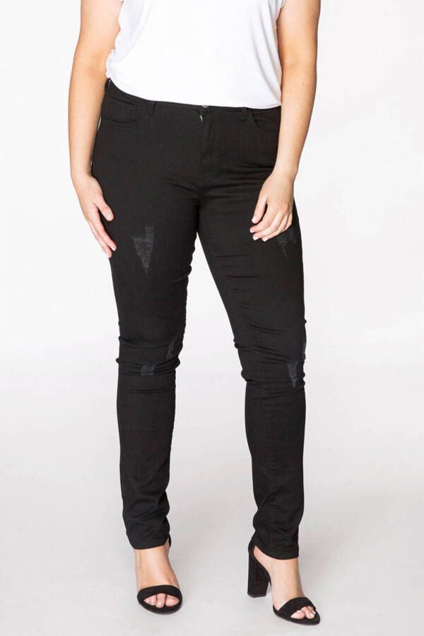 YOEK high waist skinny jeans met slijtage zwart