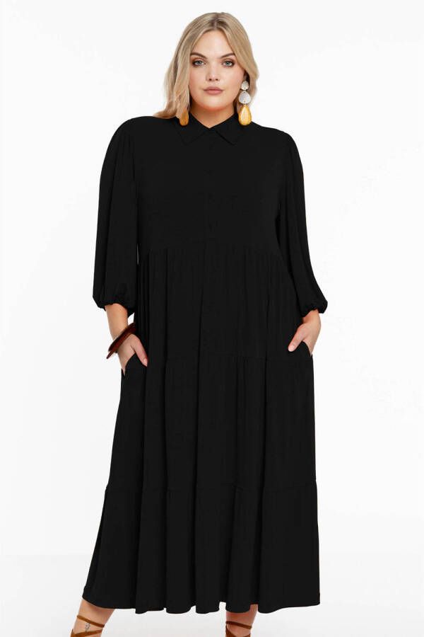 Yoek jurk DOLCE van travelstof zwart