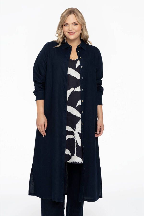 Yoek linnen blouse donkerblauw