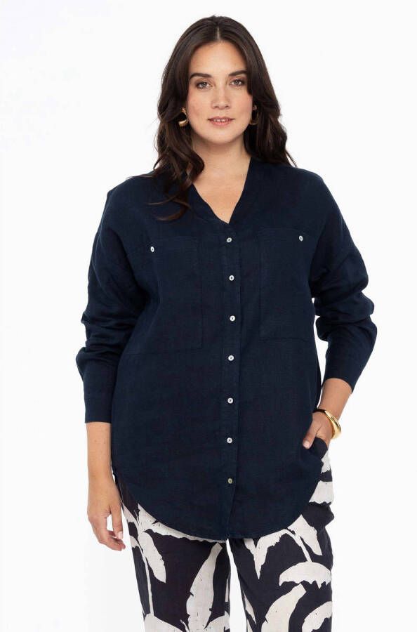 Yoek linnen blouse donkerblauw