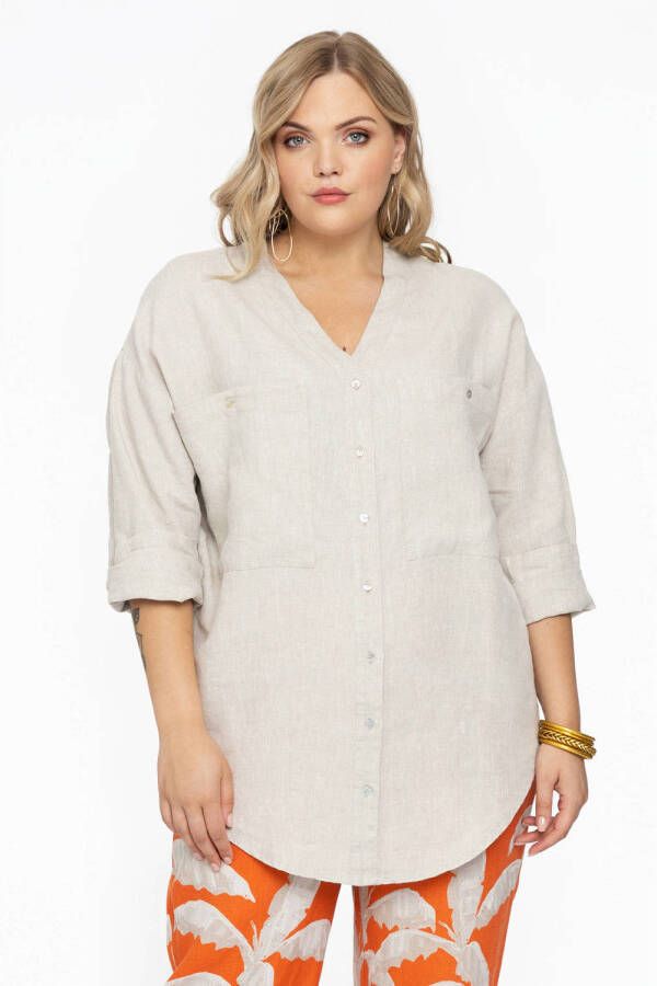 Yoek linnen blouse taupe