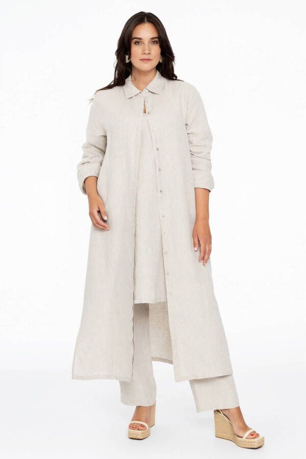 Yoek linnen lange blouse ecru