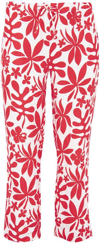 Yoek linnen straight fit broek met all over print rood wit