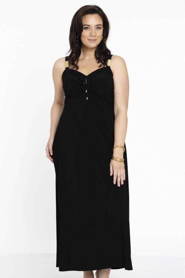 Yoek maxi jurk met goud details van DOLCE travelstof zwart