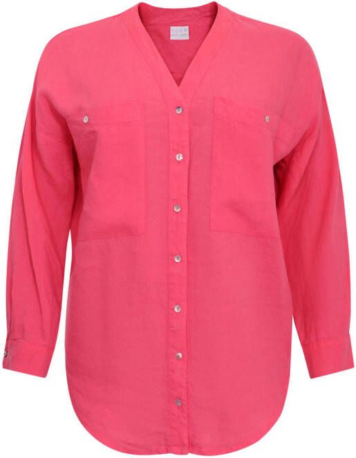 Yoek oversized blouse van linnen LINEN roze