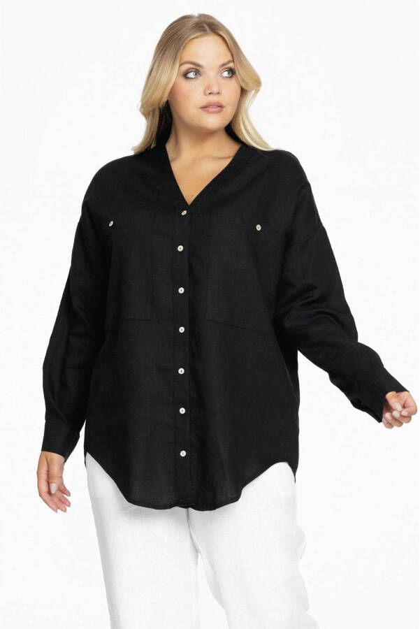 Yoek oversized blouse van linnen LINEN zwart
