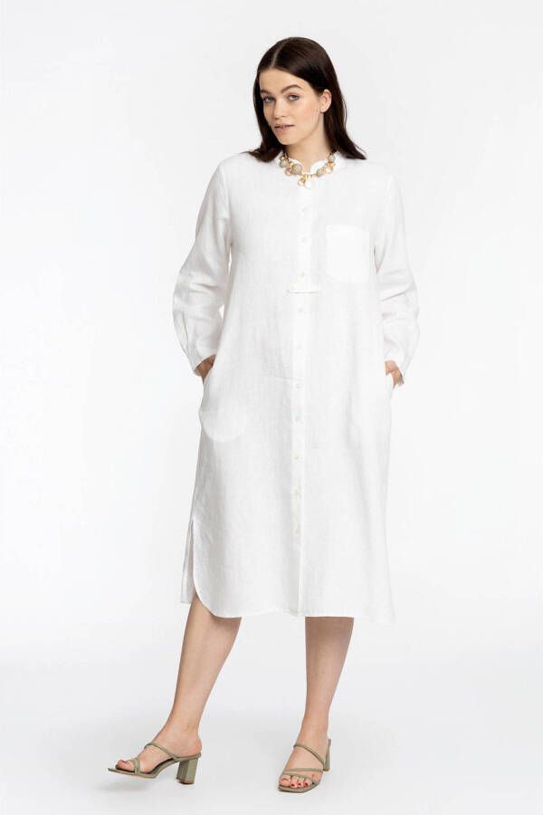 YOEK PORTRAITS lange blouse van linnen met zijsplitjes LINEN wit