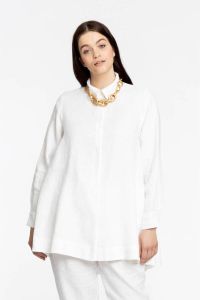 Yoek PORTRAITS wijde blouse van linnen met sierrits LINEN wit