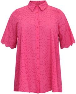 Yoek semi-transparante A-lijn blouse met broderie roze
