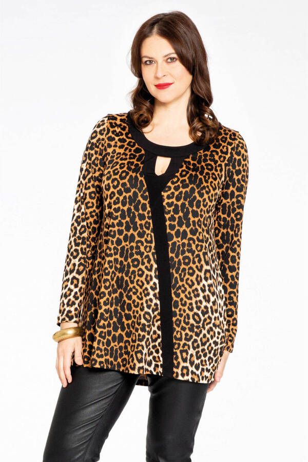 Yoek top DOLCE van travelstof met panterprint bruin zwart