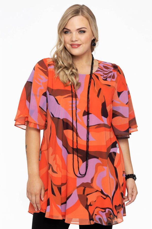 Yoek top met all over print oranje