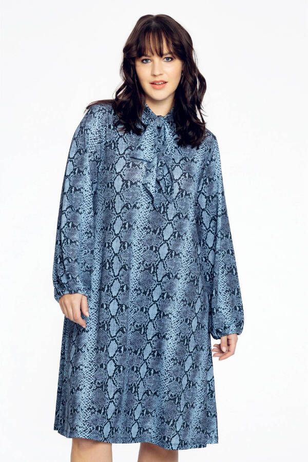 Yoek Travelstof A-lijn jurk met dierenprint blauw