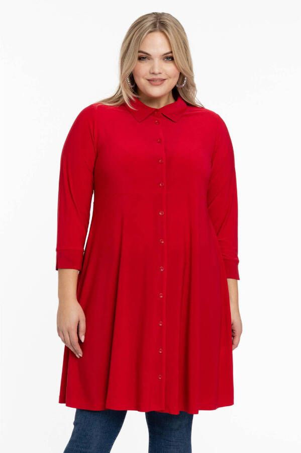 Yoek Travelstof blousejurk rood