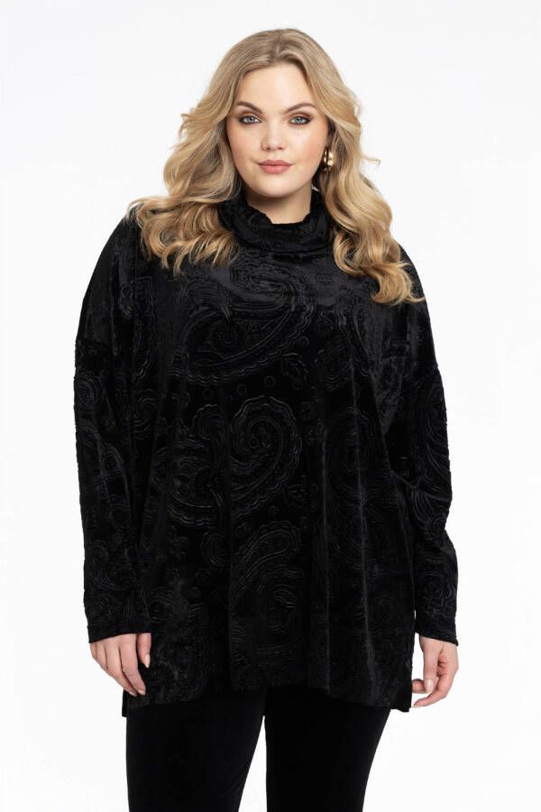 Yoek trui met paisleyprint zwart