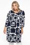 Yoek tuniek DOLCE van travelstof met all over print donkerblauw wit - Thumbnail 1