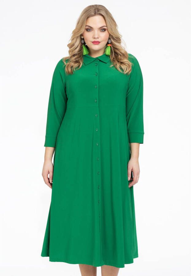 Yoek wijde A-lijn jurk van travelstof DOLCE groen