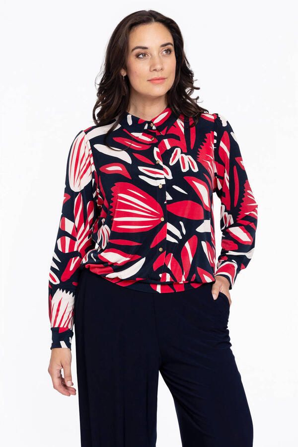 YOEK blouse DOLCE met all over print rood donkerblauw wit