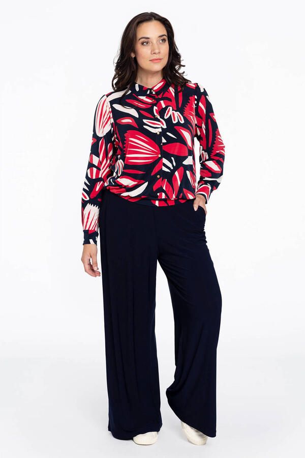 YOEK blouse DOLCE met all over print rood donkerblauw wit - Foto 3
