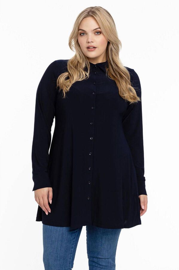 YOEK blouse DOLCE van travelstof donkerblauw