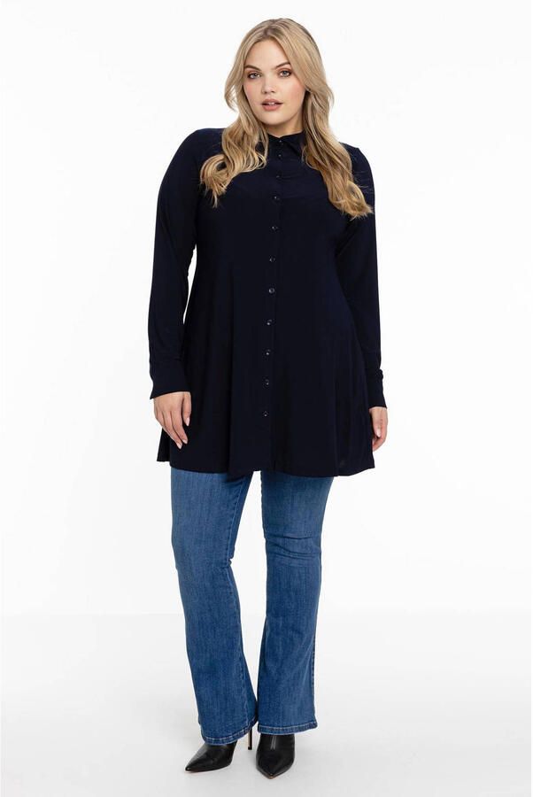YOEK blouse DOLCE van travelstof donkerblauw - Foto 2
