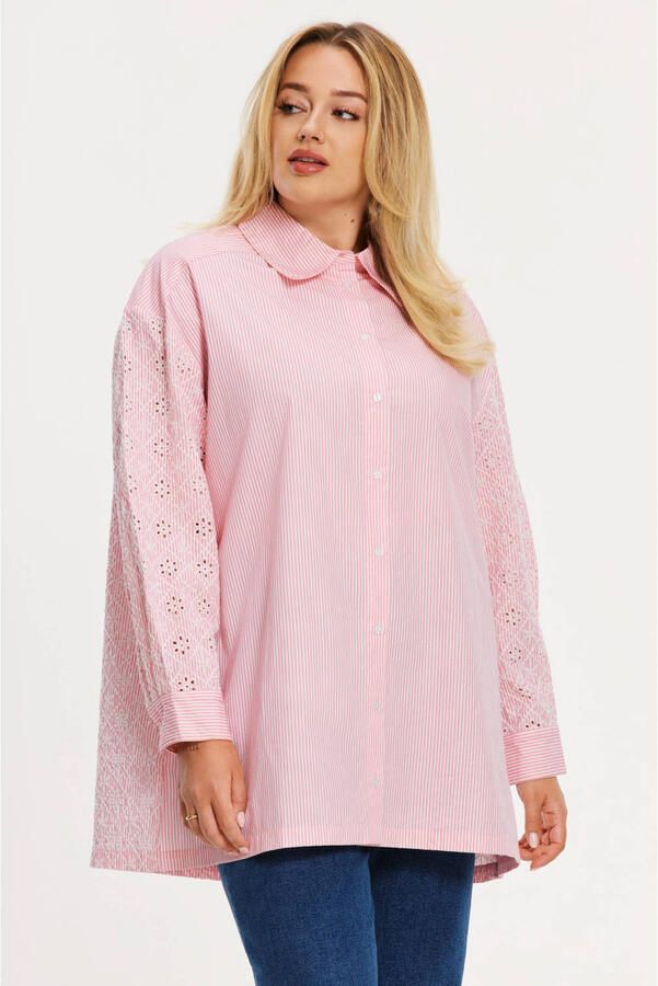 YOEK blouse met krijtstreep roze broderie