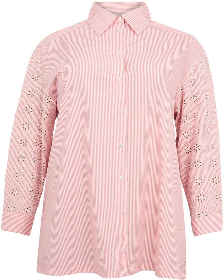 YOEK blouse met krijtstreep roze broderie - Foto 2