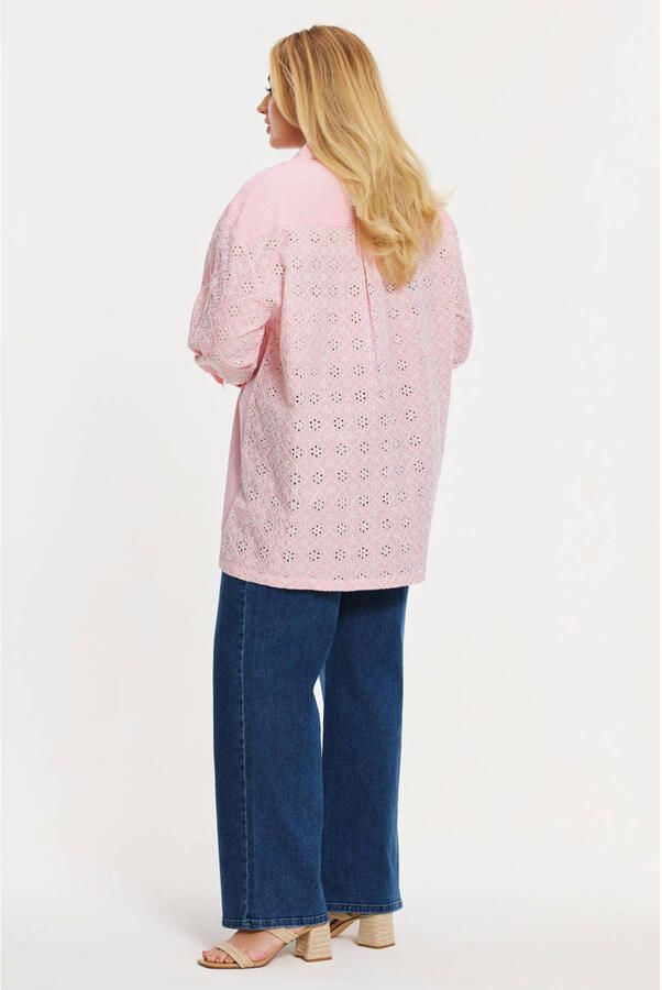 YOEK blouse met krijtstreep roze broderie - Foto 3