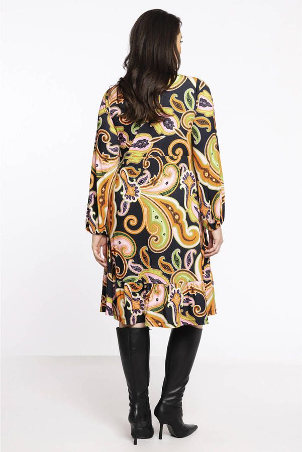 YOEK blousejurk DOLCE van travelstof met paisleyprint zwart geel - Foto 2