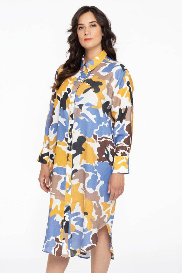 YOEK blousejurk met all over print wit oker blauw - Foto 3