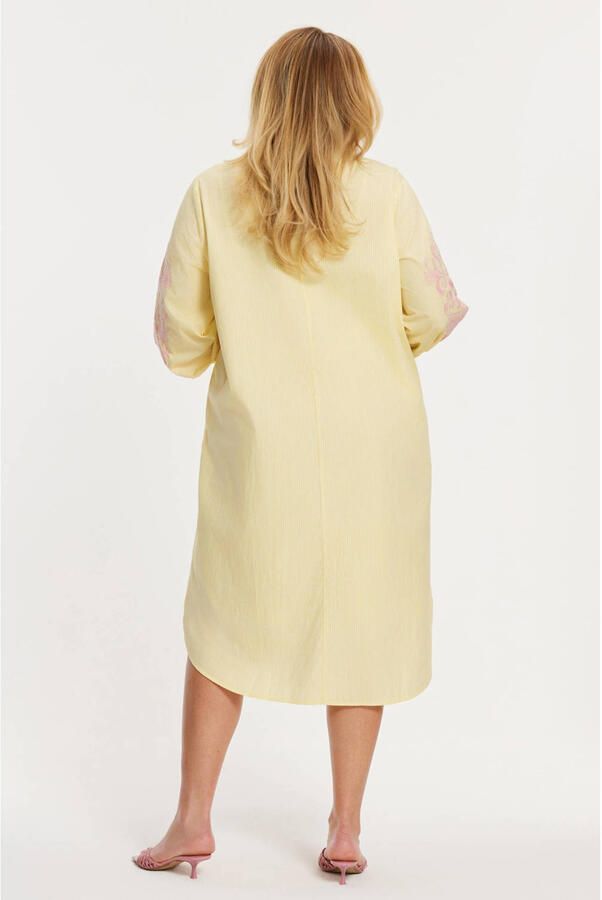 YOEK blousejurk met broderie en krijtstreep geel - Foto 2