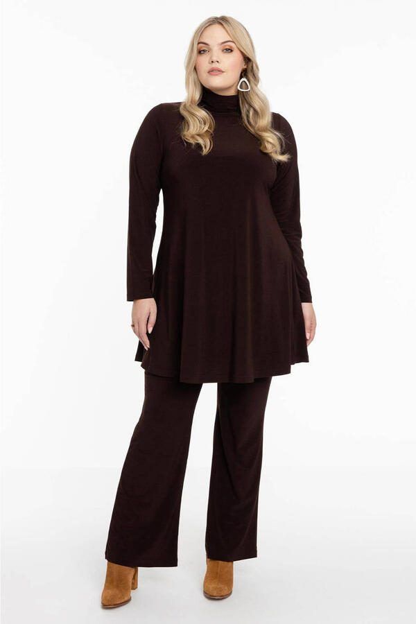 YOEK bootcut broek van travelstof donkerbruin - Foto 2